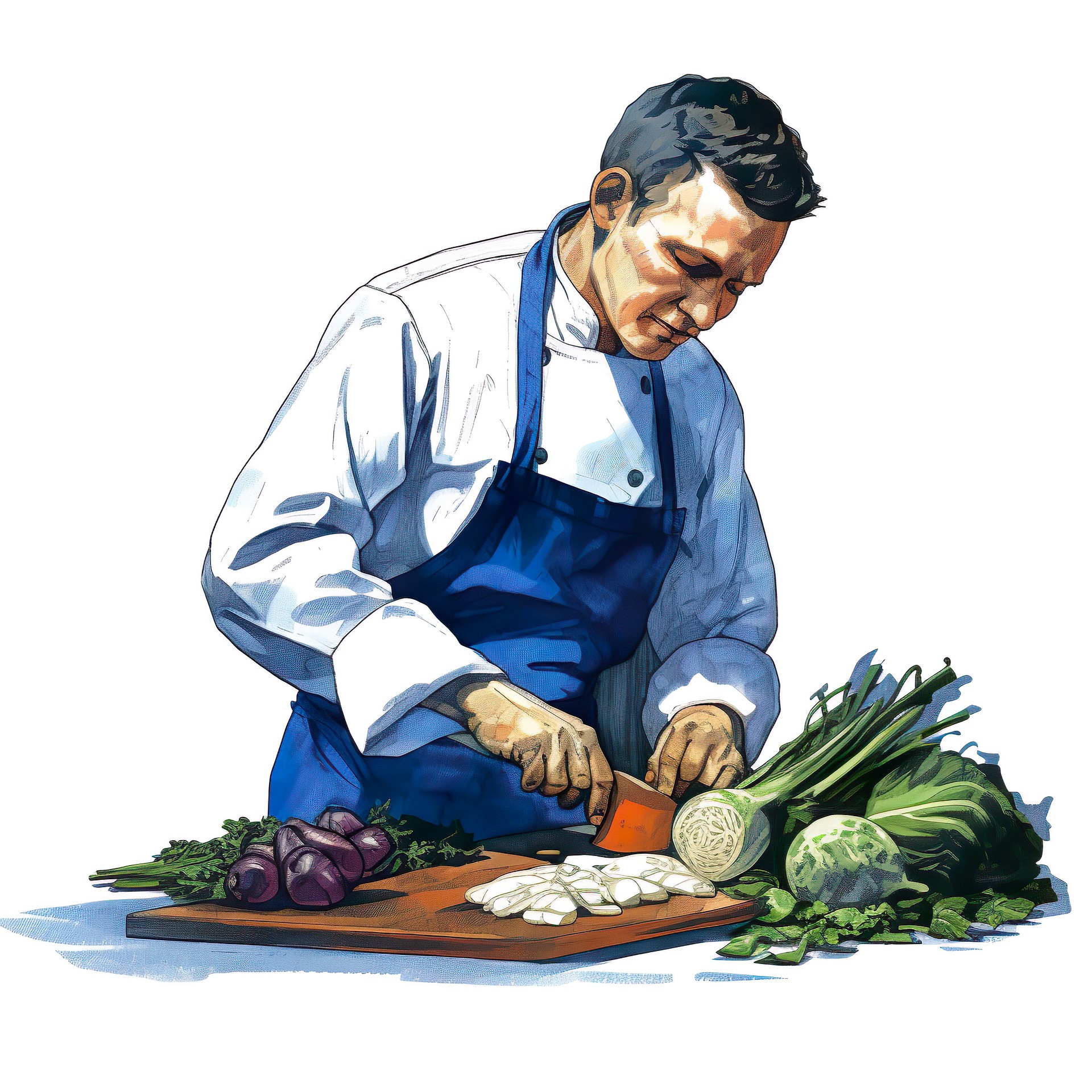 A chef skillfully slicing vegetables on a cutting board, showcasing culinary expertise.